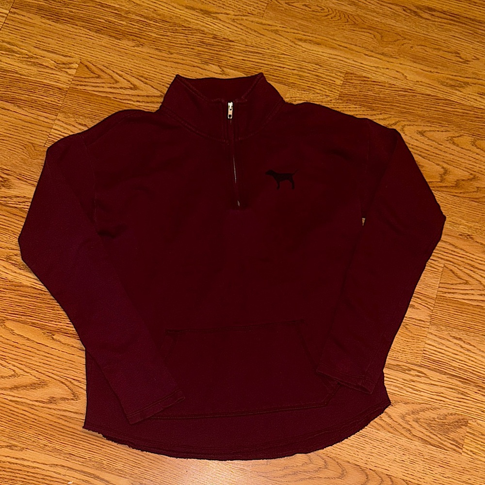 Women's PINK by Victoria’s Secret Maroon Quarter-Zip Turtleneck Sweater (M)